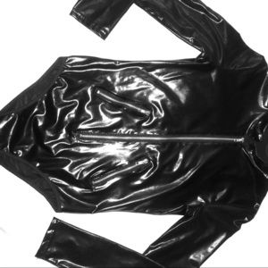 black long sleeve leather body suit